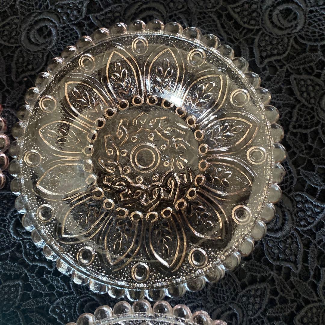 明治末期から大正初期　ミニプレスプレート　ウランガラス 4枚セット