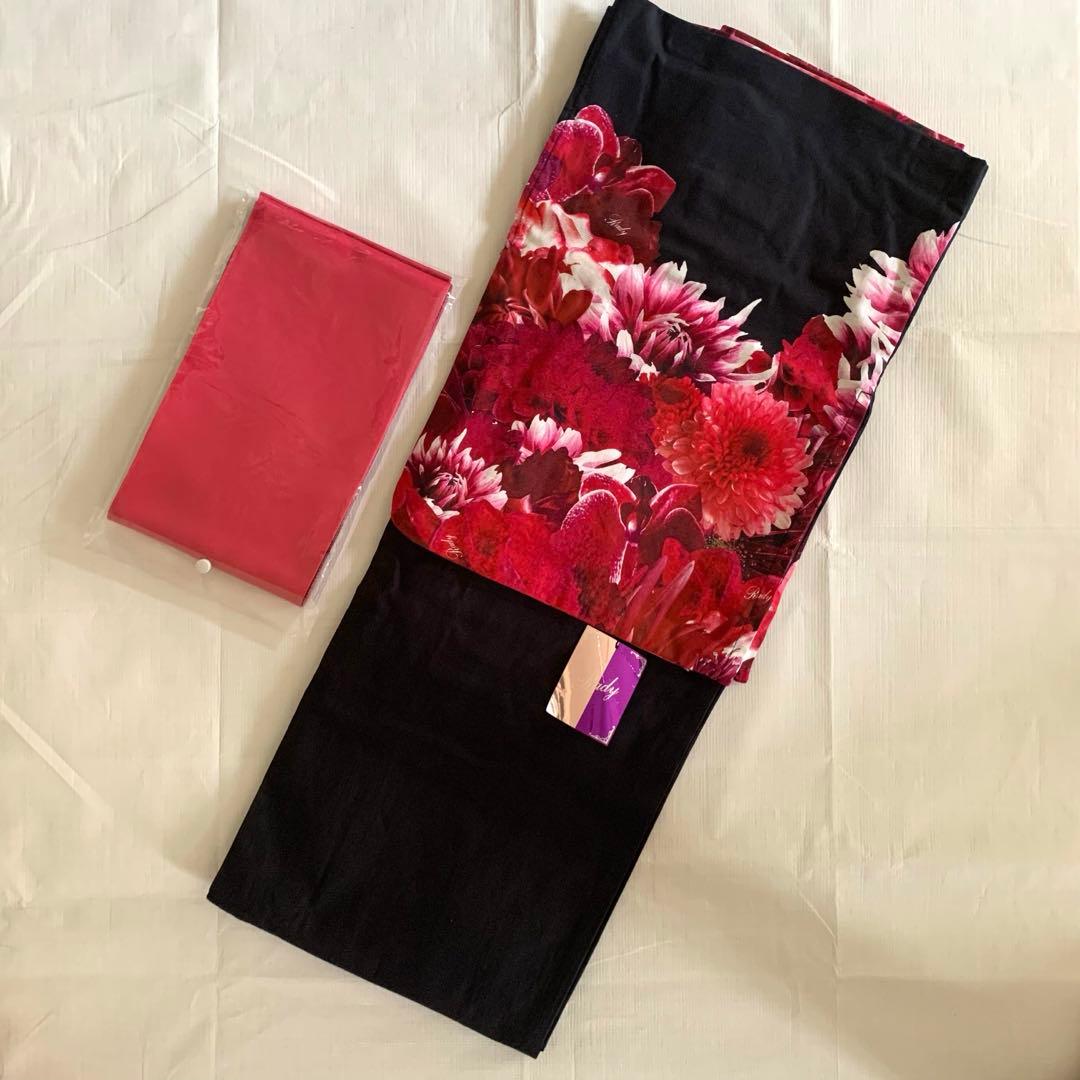 Rady レディー　浴衣　リゾートフラワー　リゾフラ　ブラック　黒　帯　ピンク