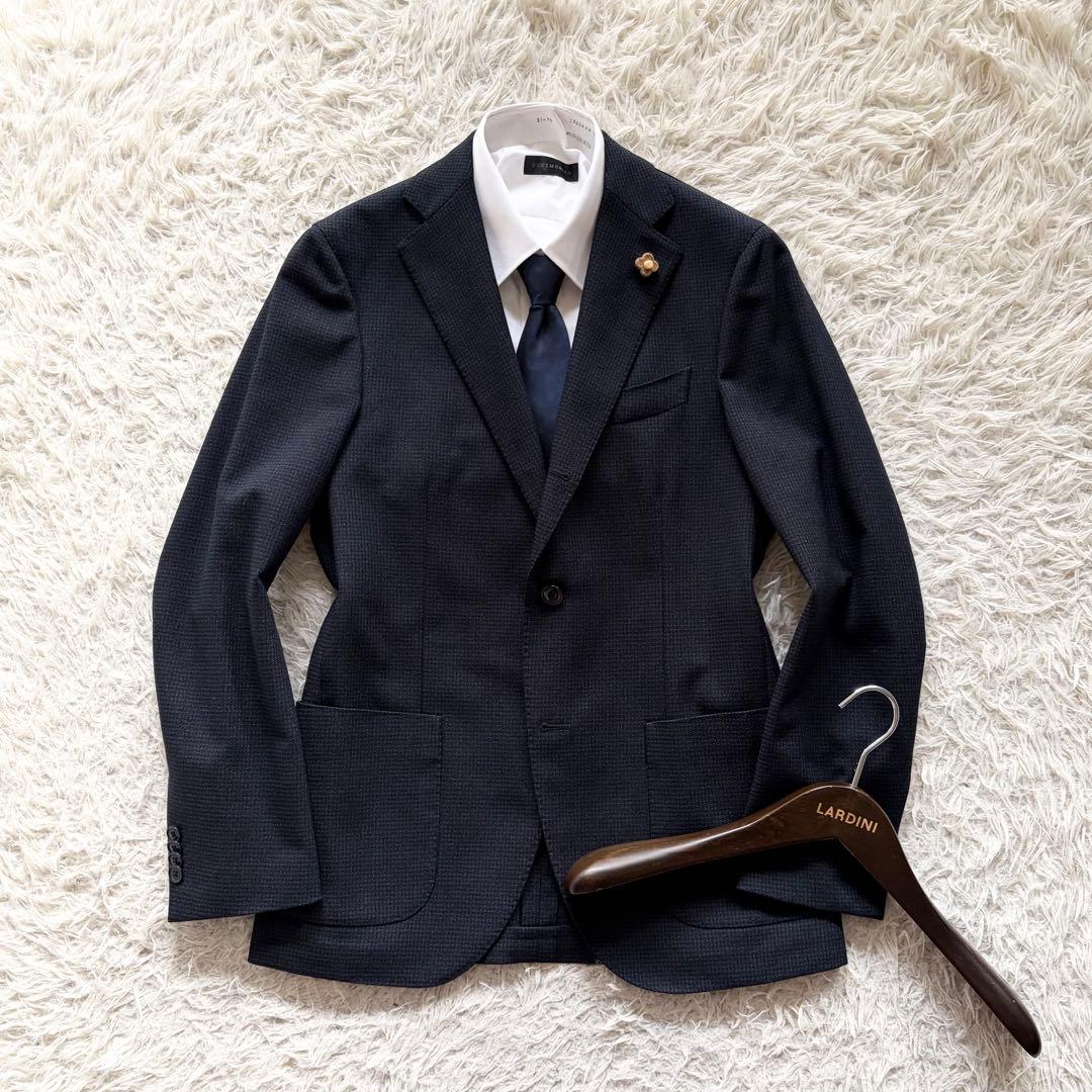 <美品>LARDINI ネイビー ウール ジャケット ブートニエール サイズ44