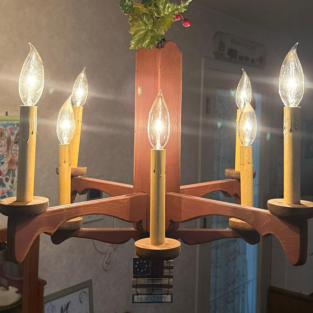 アンファン シャンデリア カントリー 木製 8灯 レトロ