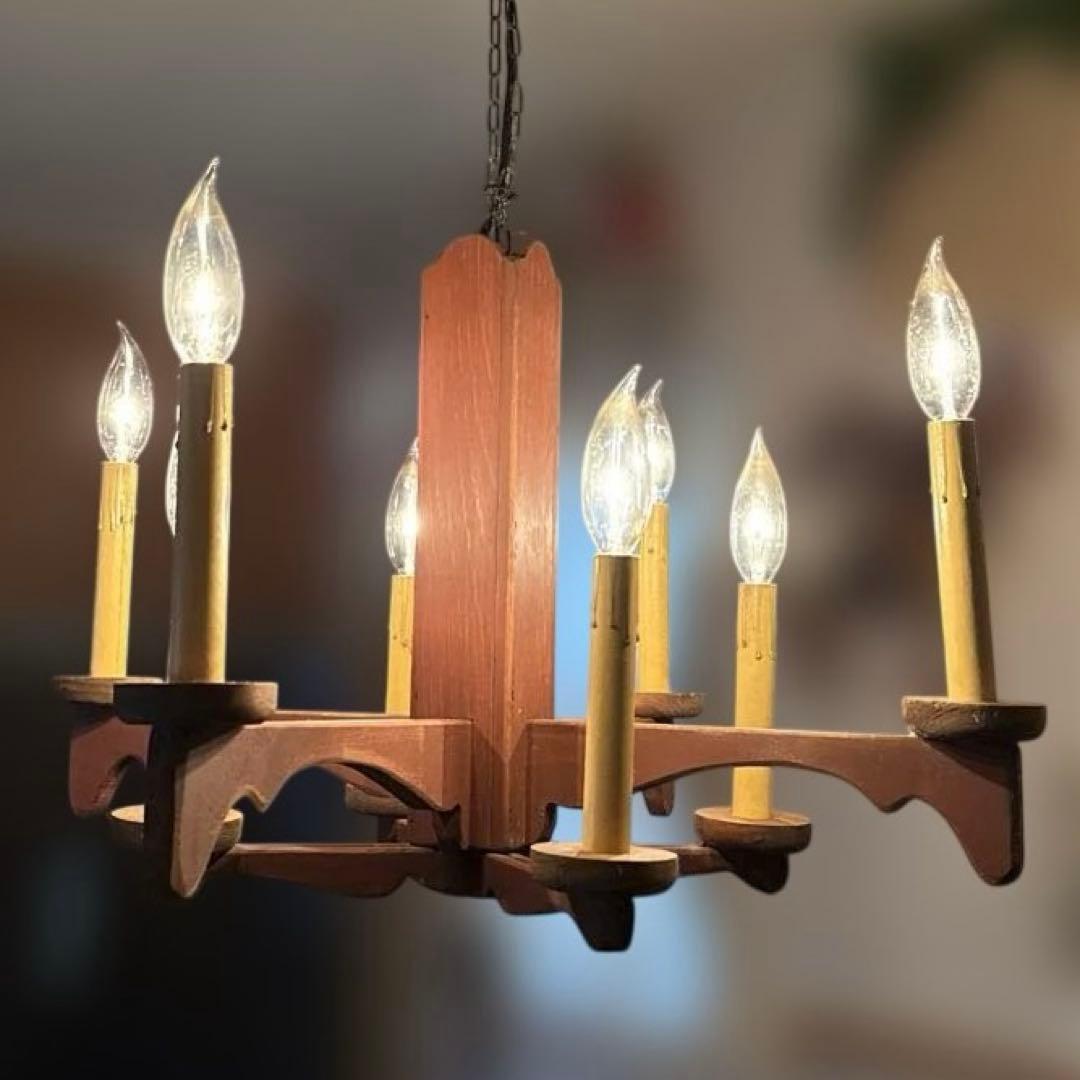 アンファン シャンデリア カントリー 木製 8灯 レトロ