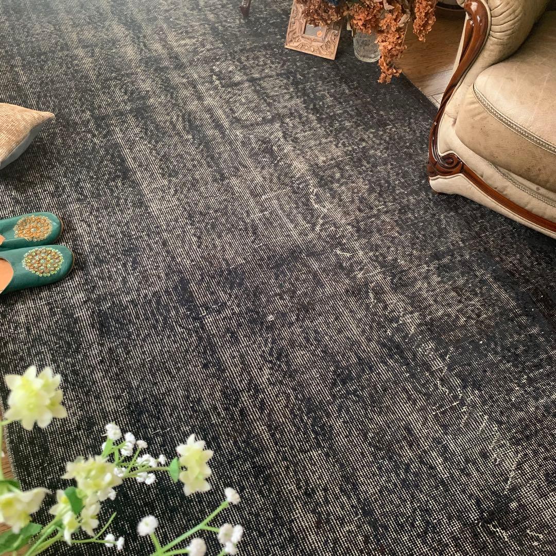 超大判　トルコヴィンテージラグ　ブラックネイビー　263×140 オーバーダイ