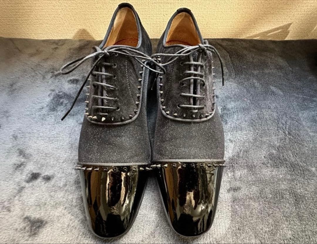 クリスチャンルブタン　ドレスシューズ　メンズ41　ブラックエナメルラメ