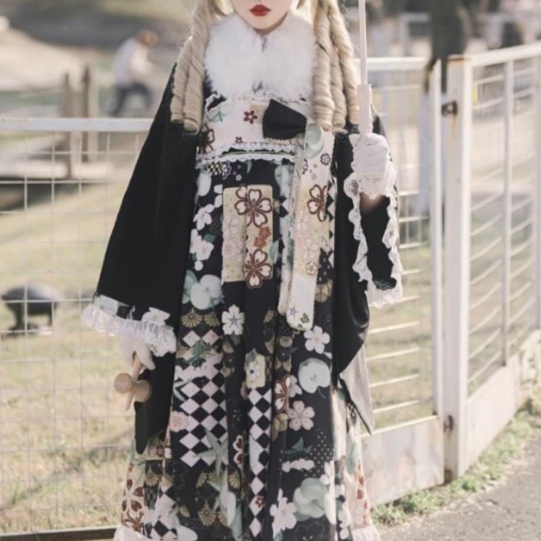 袴風 和柄ロリータロングワンピース　ブラウス　お得な2点セット