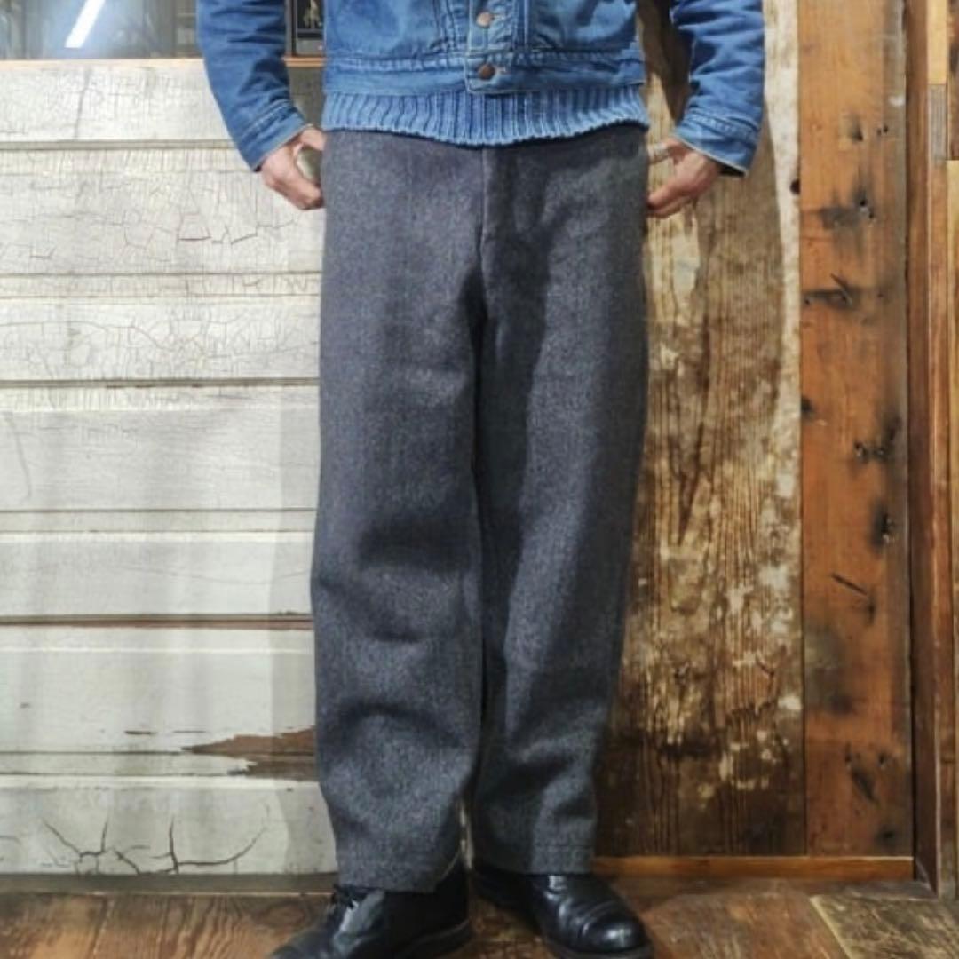 極太 60s カナダ製 ヴィンテージ ウールパンツ ヘリンボーン スラックス