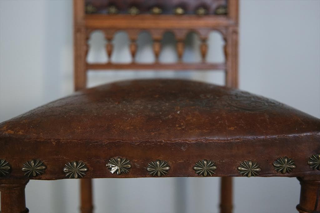 フランスアンティーク木製アンリ2世様式ダイニングチェア/レザー(90-64-1)