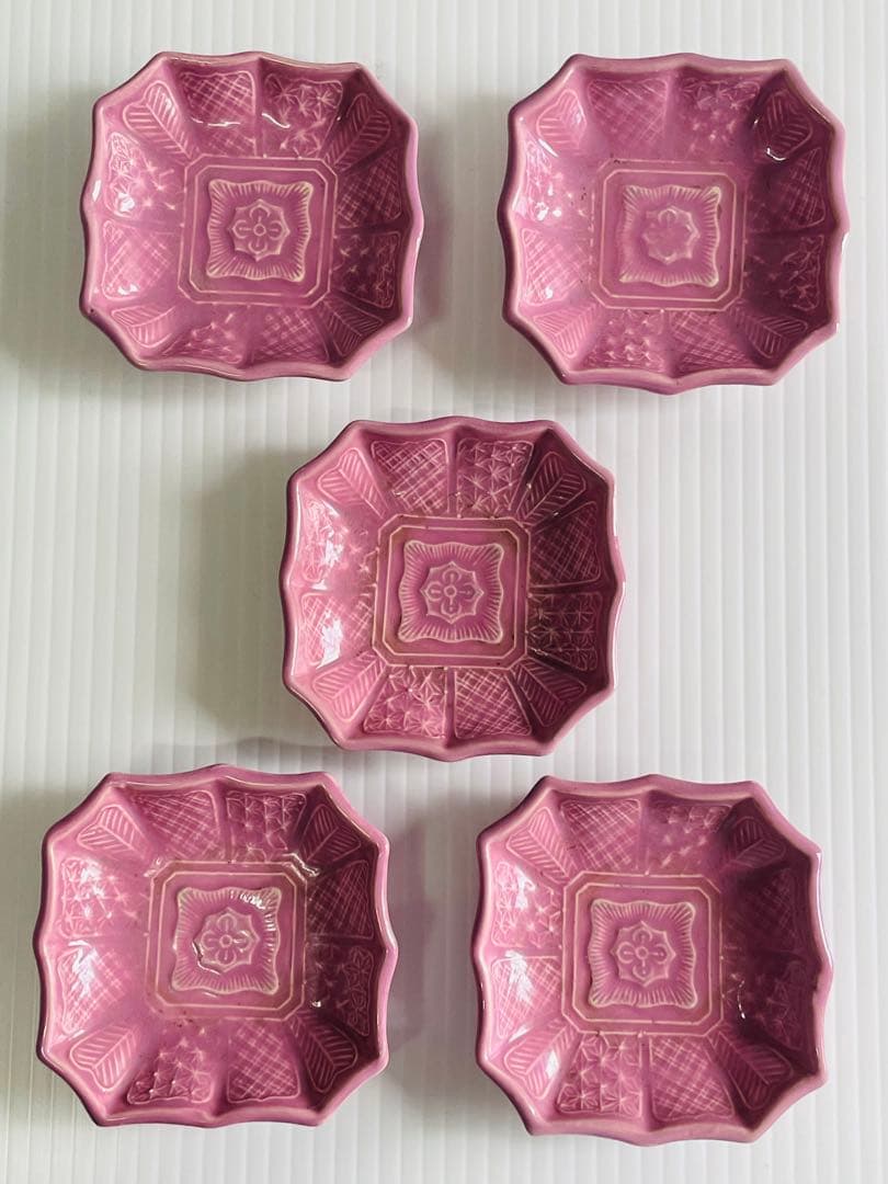 アンティーク珉平焼ピンク豆皿・小皿5枚セット