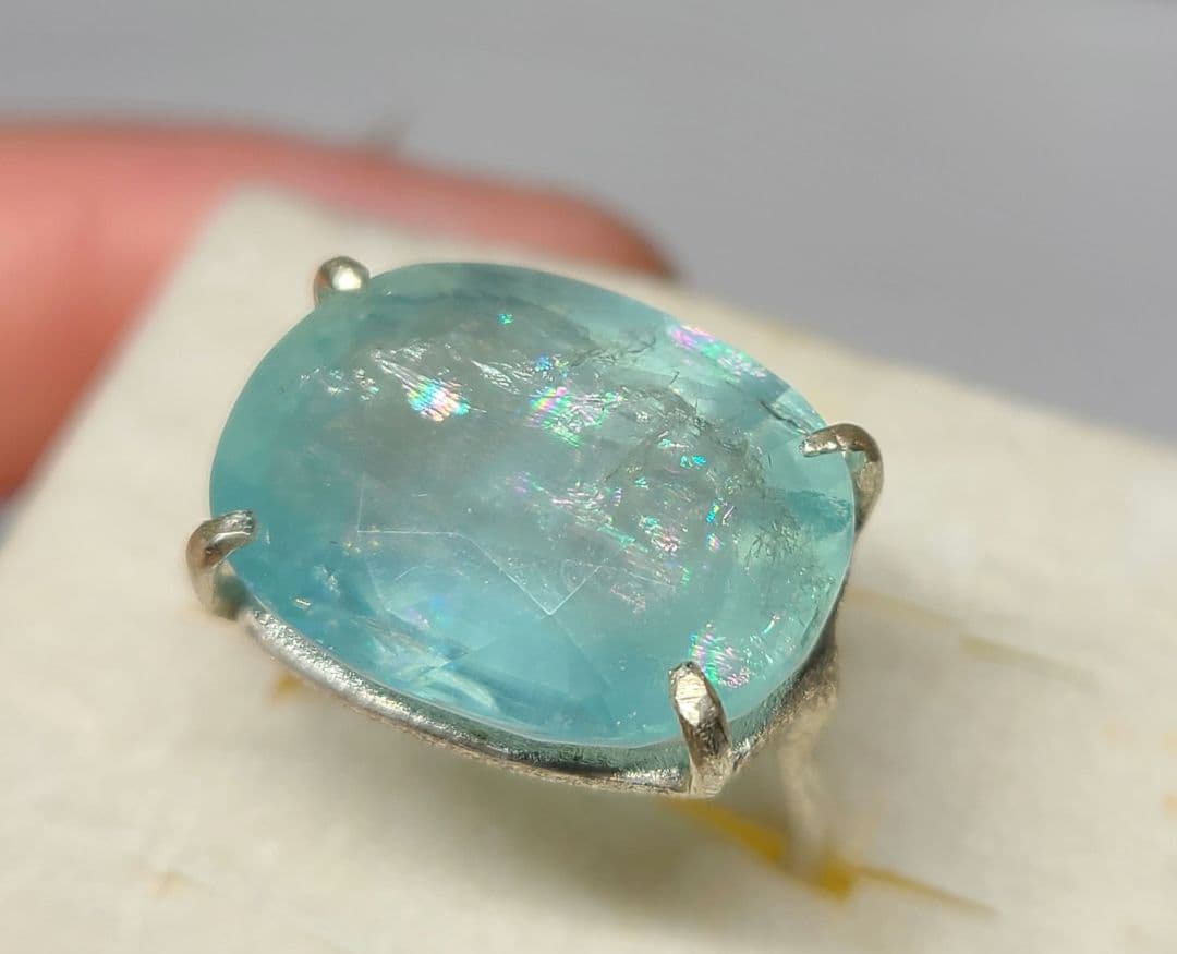 見事なレインボー!!★非加熱アクアマリンリング★