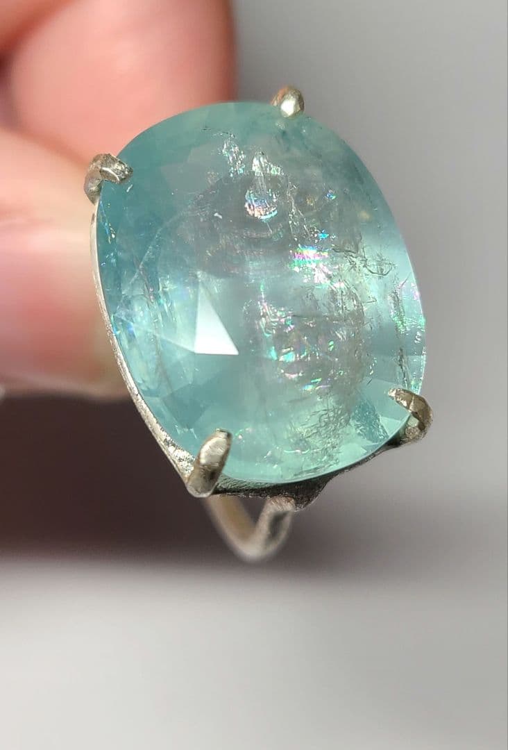 見事なレインボー!!★非加熱アクアマリンリング★