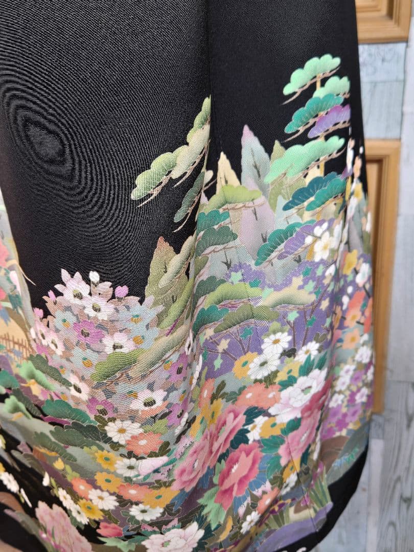 575　着物リメイク黒留袖 ワンピースロング