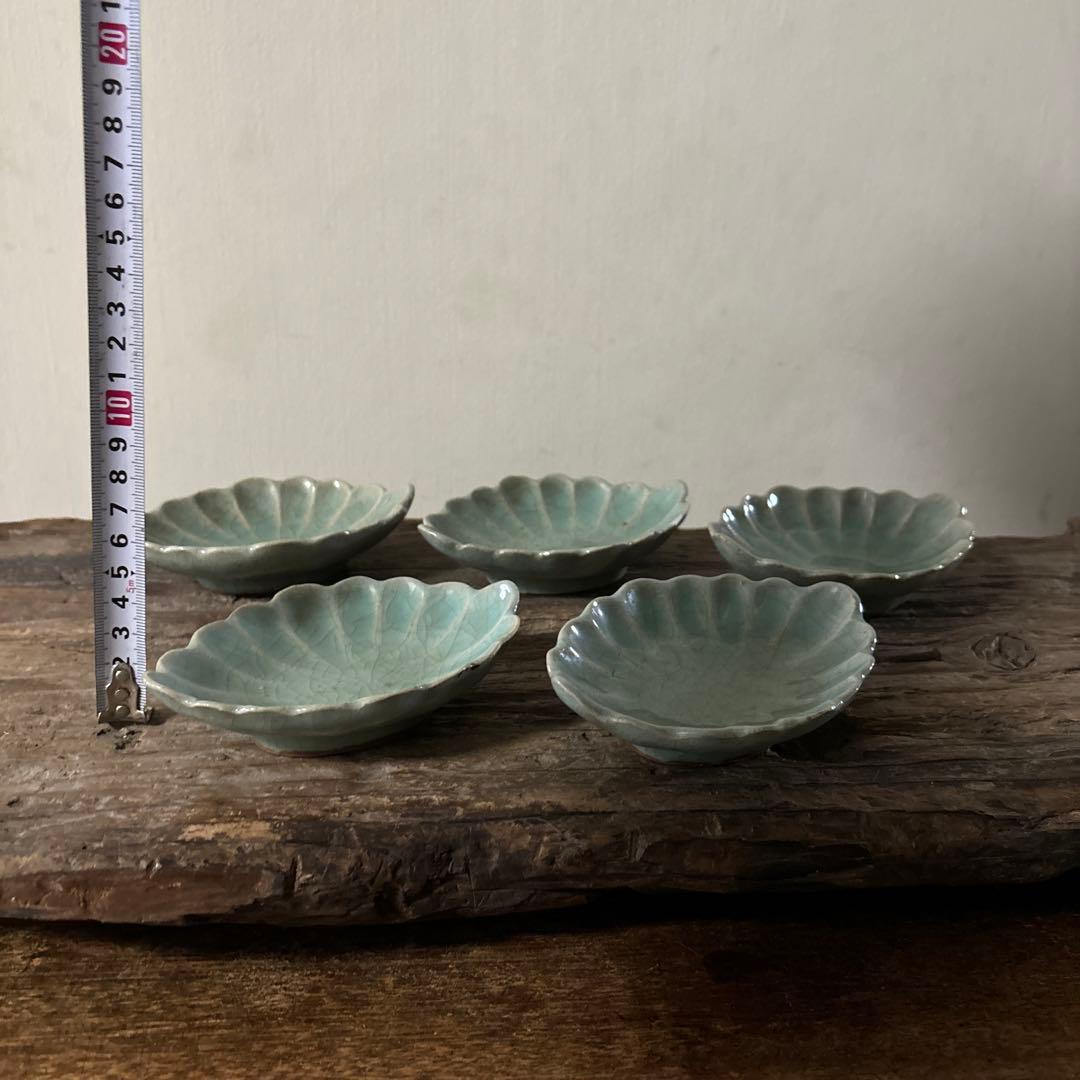 古伊万里青磁小皿5枚　三田　波佐見　瀬戸　アンティーク　茶器　検:白洲正子　李朝