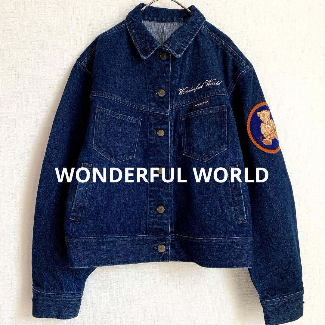 美品☆ワンダフルワールド くま刺繍ワッペン デニムジャケット カネコイサオ