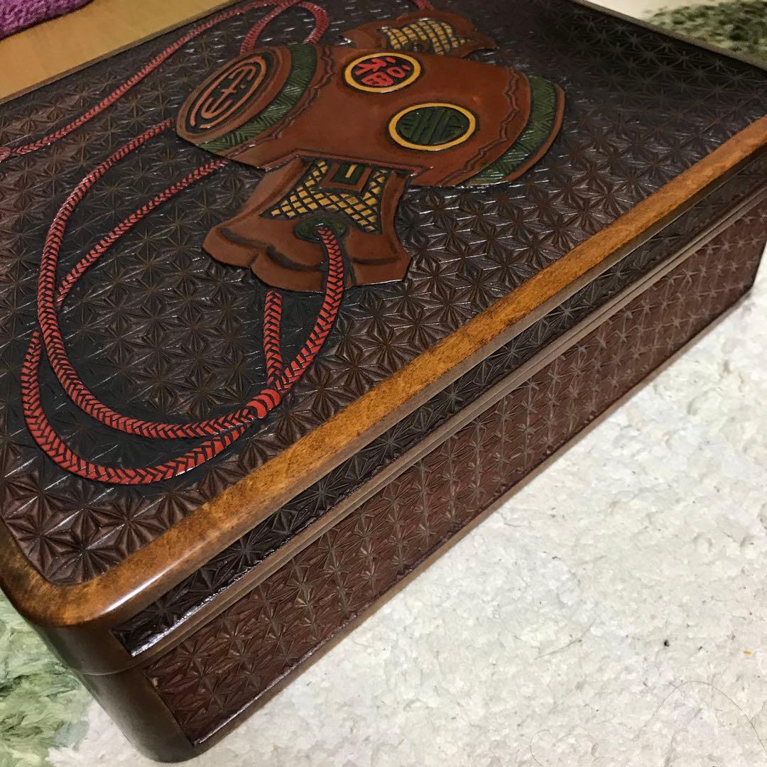 岡山　烏城彫り　漆塗り 太鼓デザイン 文箱