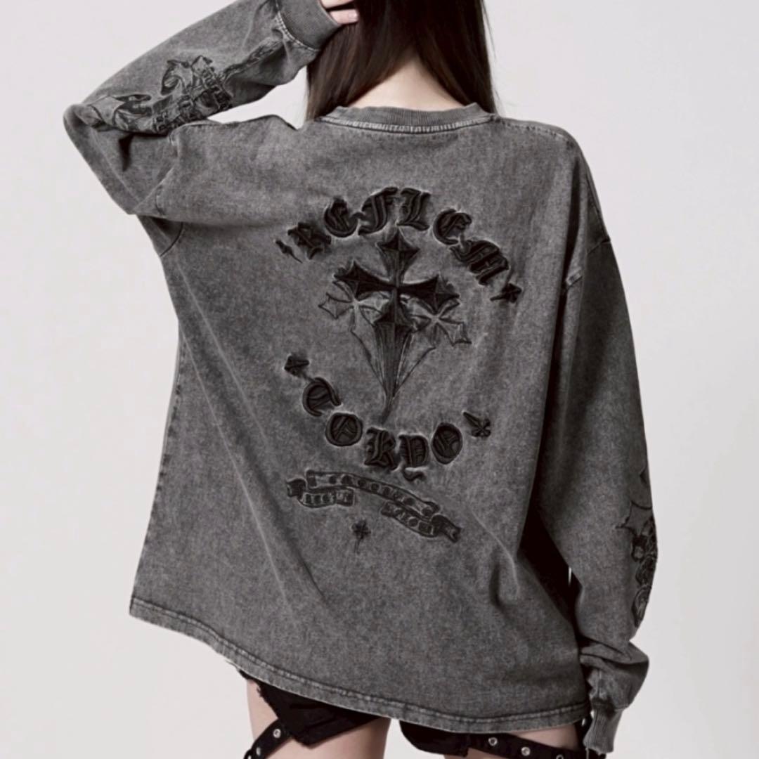 REFLEM レフレム クロス刺繍長袖Tシャツ グレー