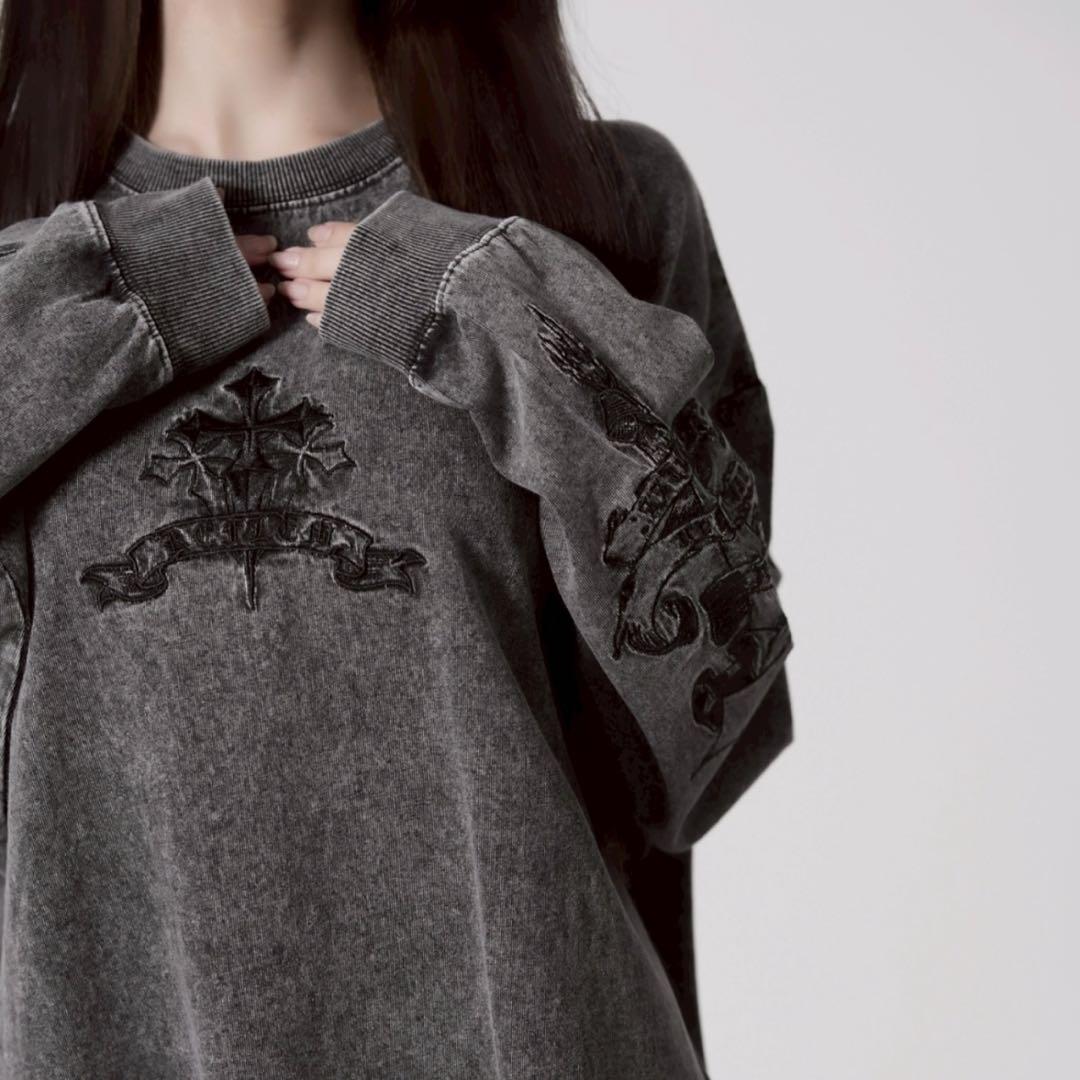 REFLEM レフレム クロス刺繍長袖Tシャツ グレー