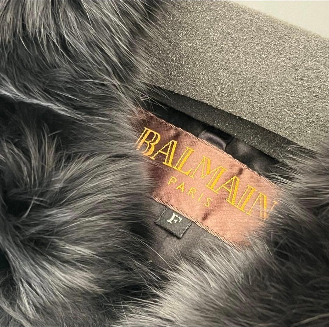 BALMAIN ブラック ケープコート フォックスファー付き