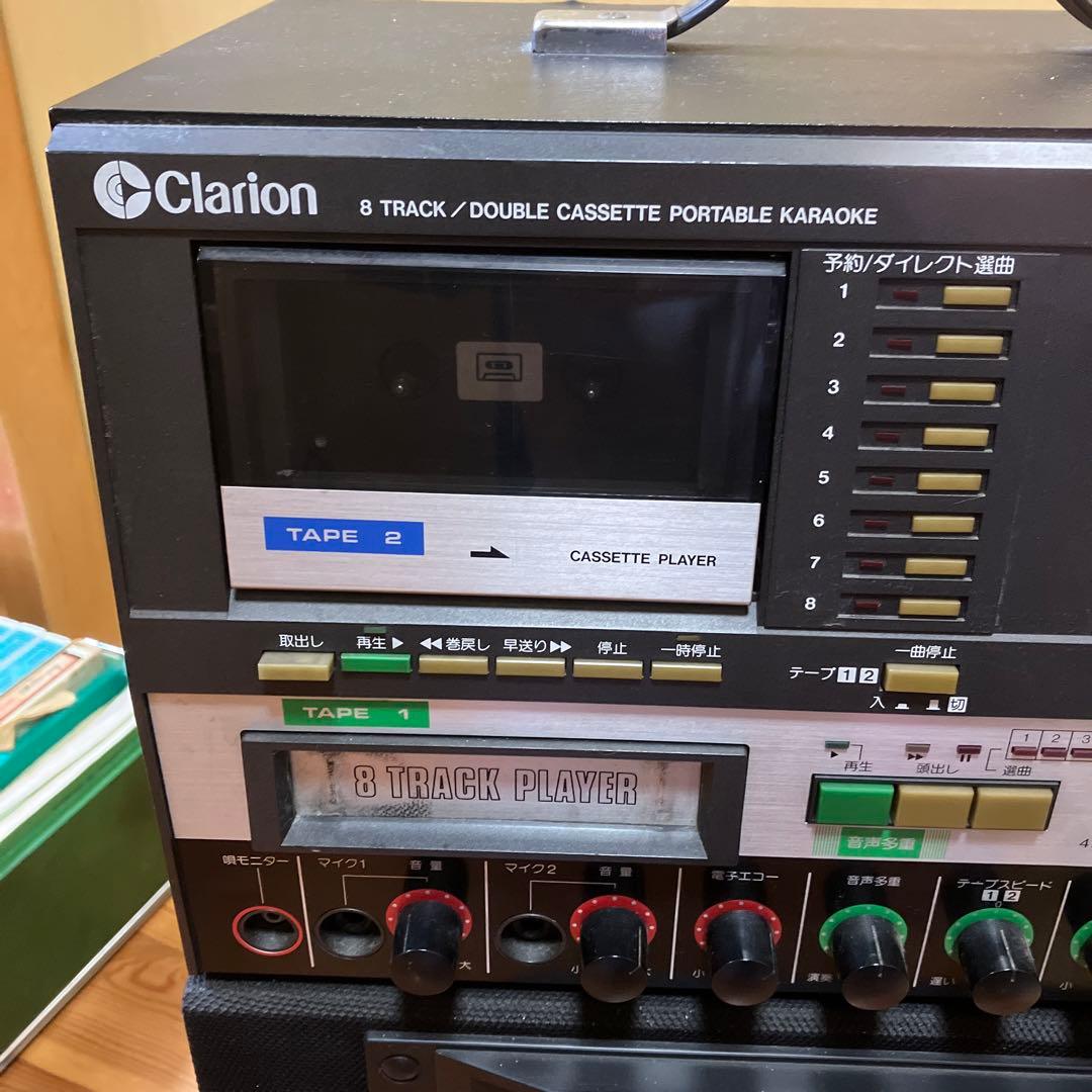 昭和レトロ　カラオケ　8トラックWカセット【ジャンク】品テープ箱付き　マイク付き