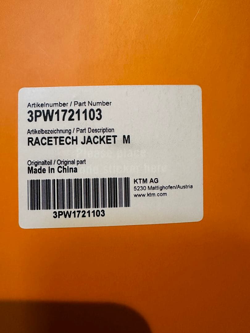 KTM RACETECH JACKET ジャケット ブラック/グレー/オレンジ