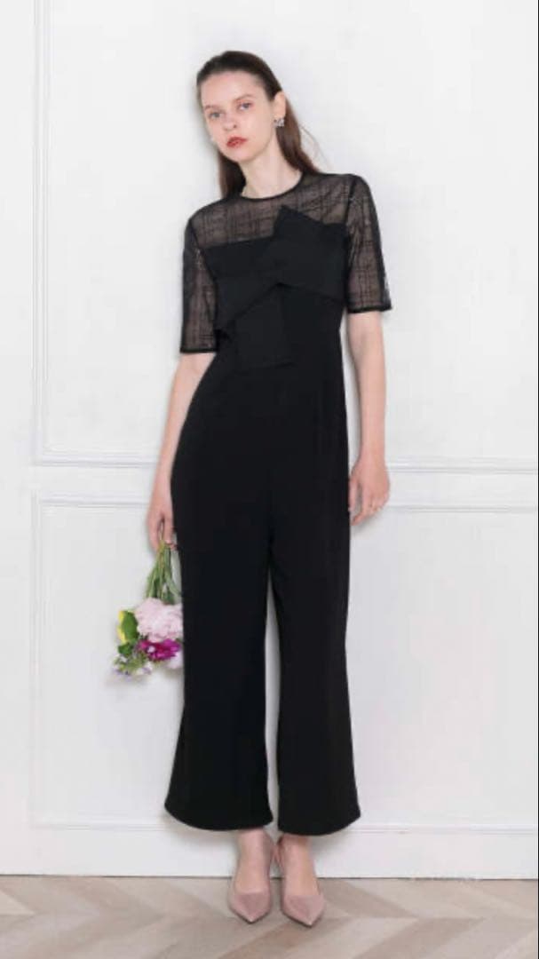 Leja キラキラ切替胸元デザインパンツドレス結婚式 パーティードレス