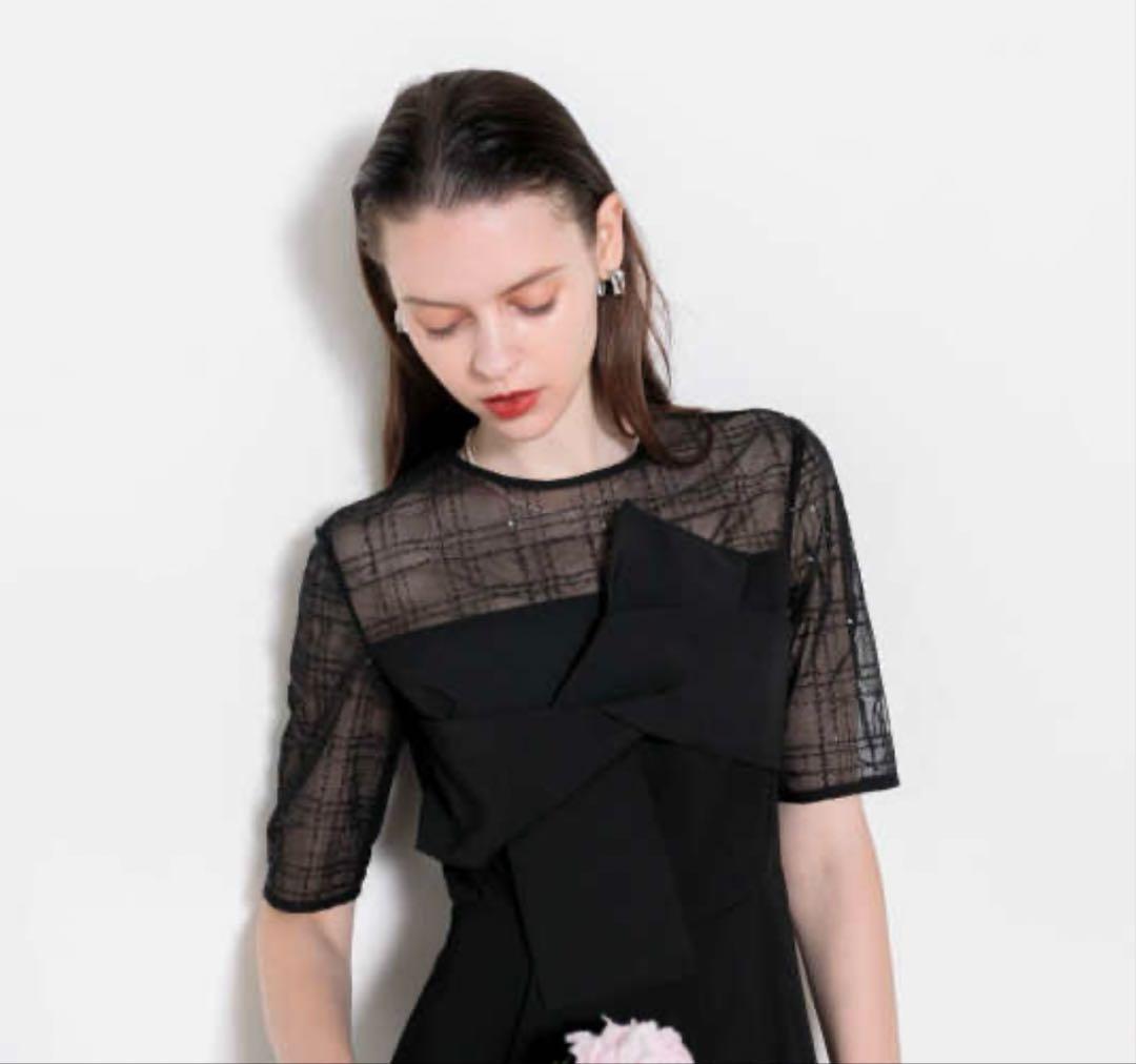 Leja キラキラ切替胸元デザインパンツドレス結婚式 パーティードレス