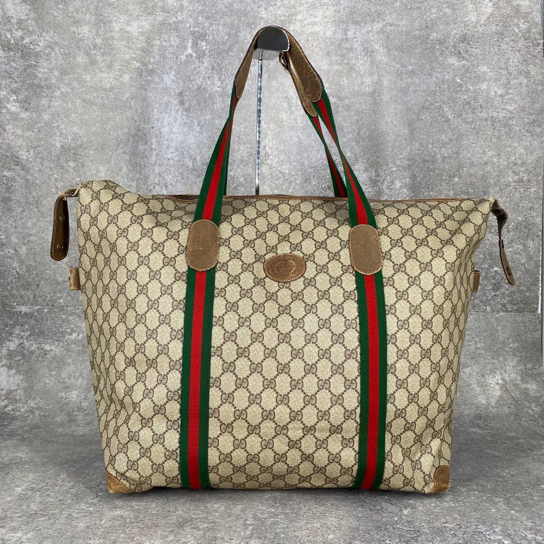 GUCCI オールドグッチ シェリーライン GG柄 PVC レザートートバッグ