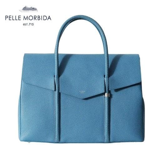 ○★新品未使用　PELLE MORBIDA　フラップボストンバッグ　サックス