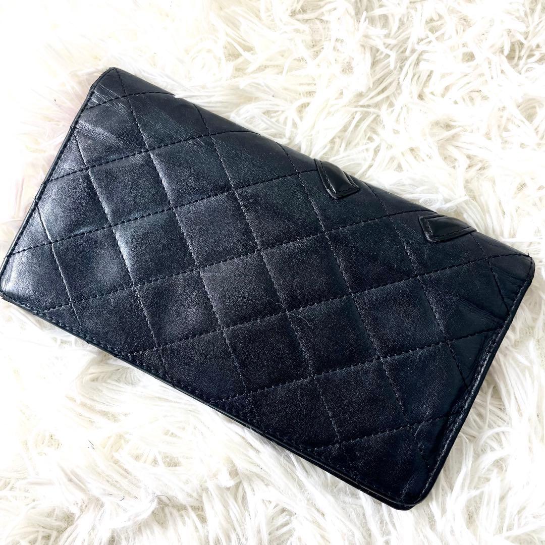シャネル　CHANEL カンボンライン　長財布　二つ折り財布　ブラック　黒