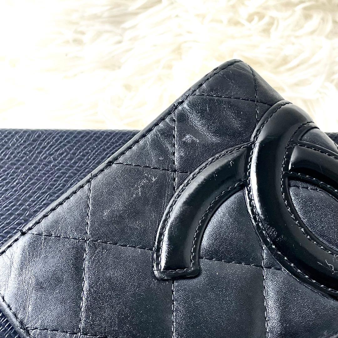シャネル　CHANEL カンボンライン　長財布　二つ折り財布　ブラック　黒