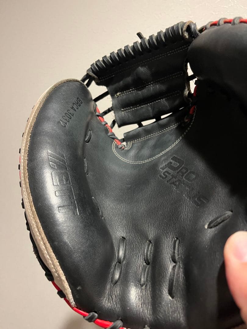 【美品】ZETT 軟式 キャッチャーミット 赤黒 プロステイタス