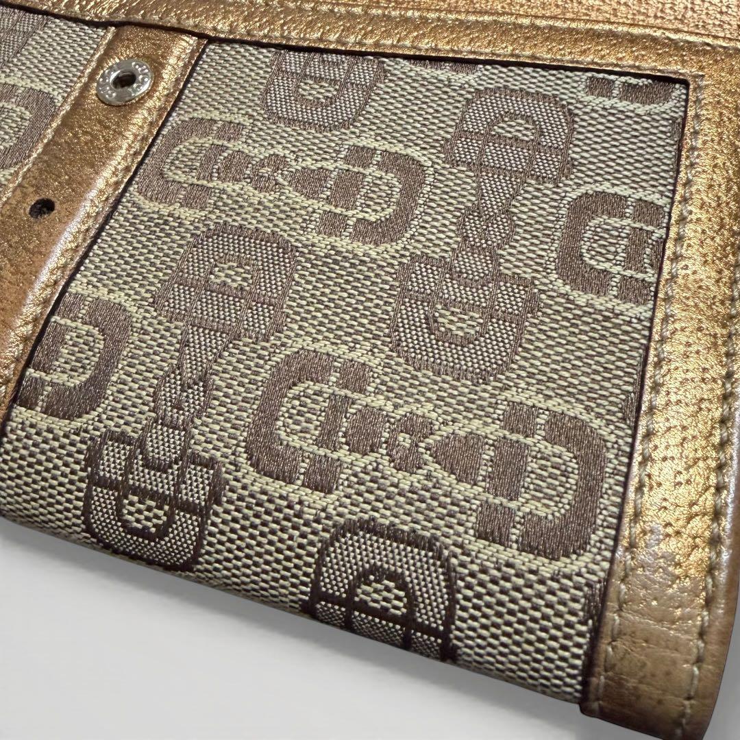 GUCCI グッチ 長財布 ホースビット ブラウン キャンバス ゴールドベルト