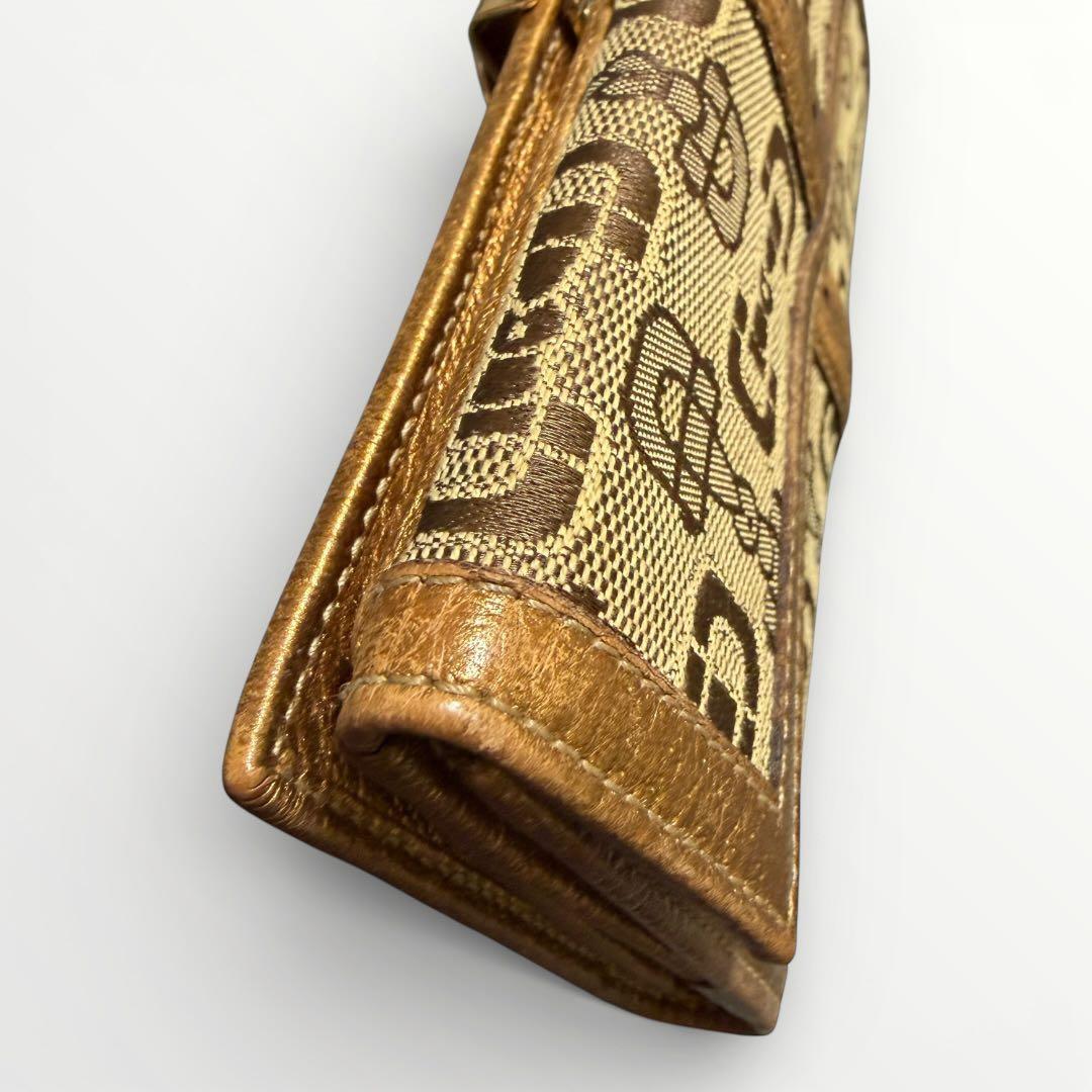 GUCCI グッチ 長財布 ホースビット ブラウン キャンバス ゴールドベルト