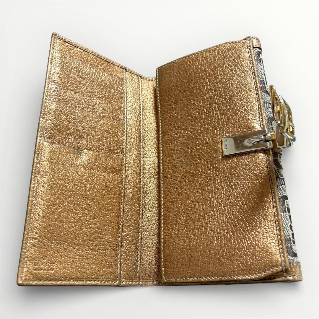 GUCCI グッチ 長財布 ホースビット ブラウン キャンバス ゴールドベルト