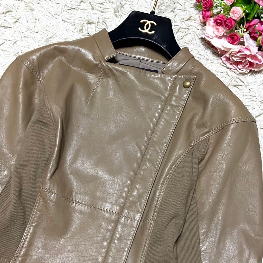 【美品】エポカ レザージャケット ライダース ベージュ サイズL