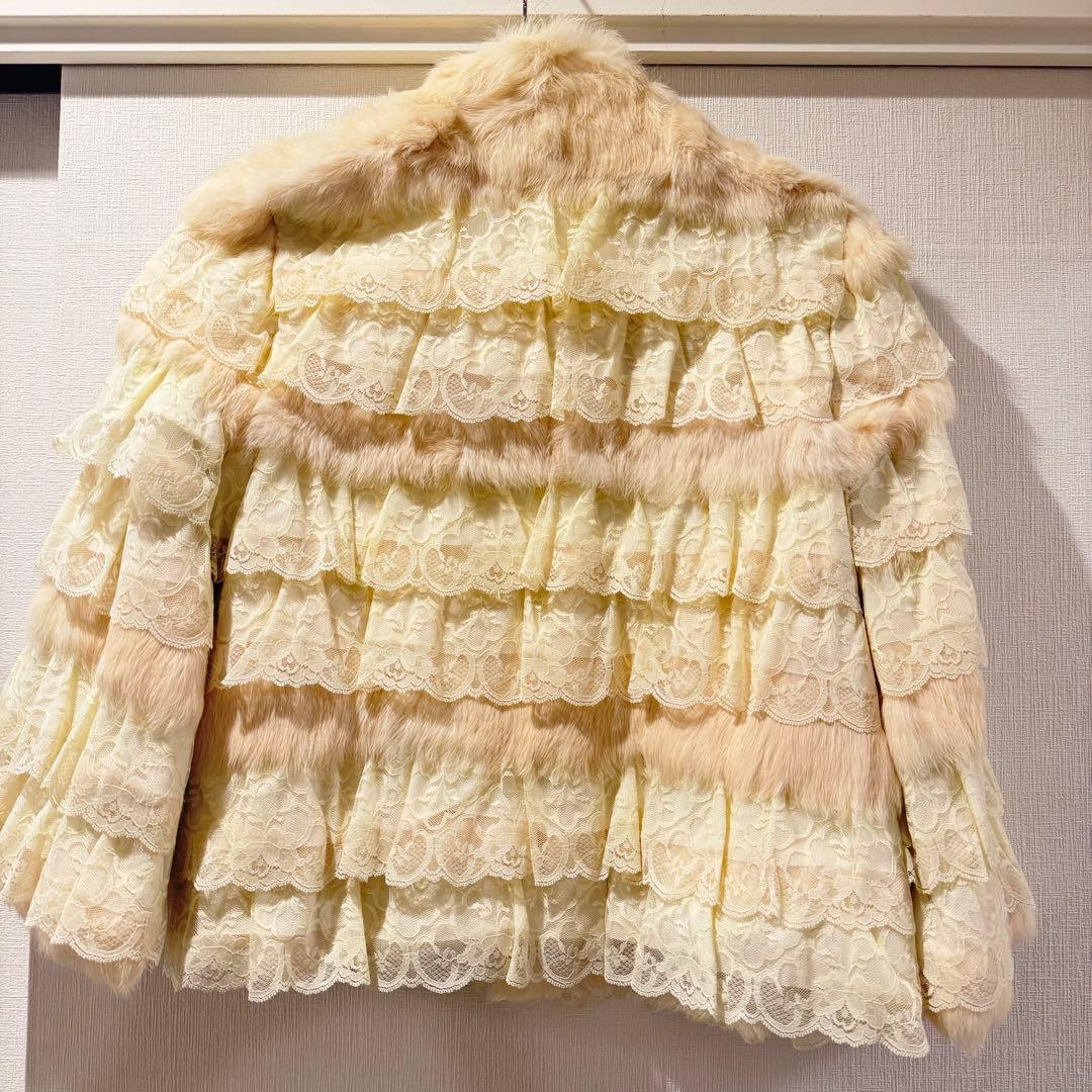 MANOUSH マヌーシュ リアルファー&フリルレース　ショートコート オフ白