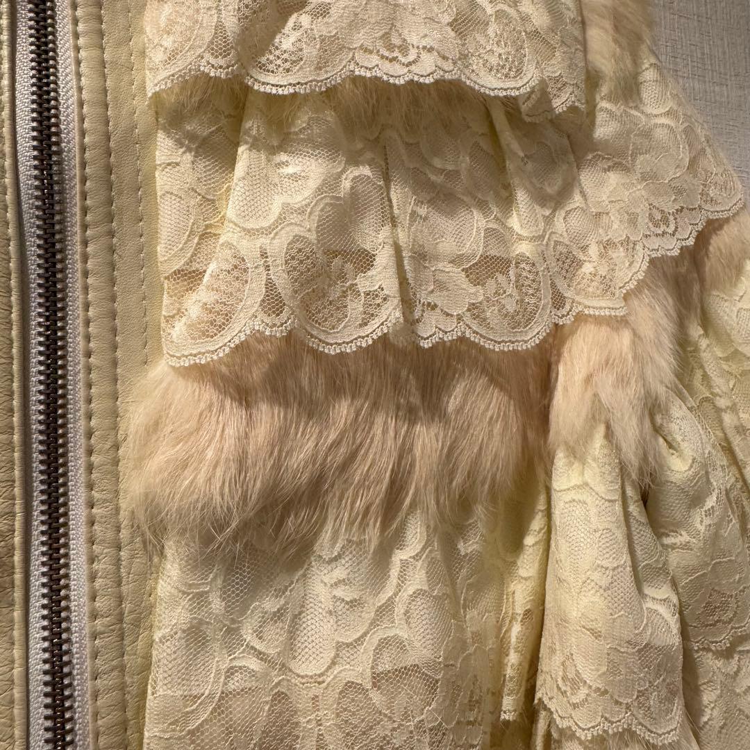 MANOUSH マヌーシュ リアルファー&フリルレース　ショートコート オフ白