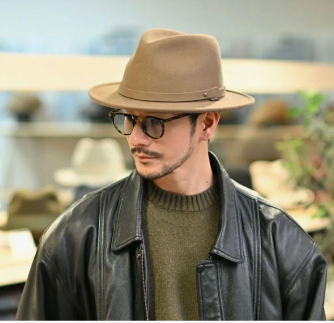 美品 ステットソン ブラウン ウールフェルトハット 中折 59cm パッカブル