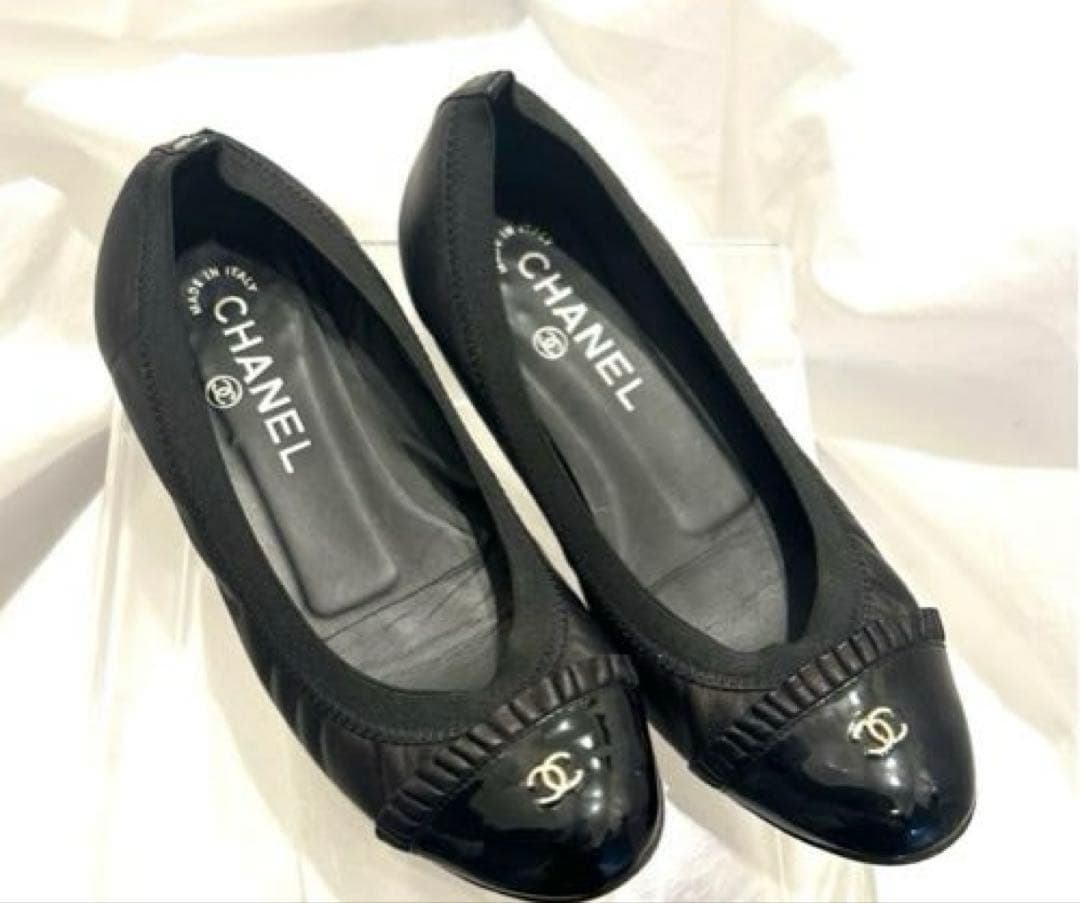 【美品】CHANEL シャネル ブラック フラットシューズ ブラックココマーク