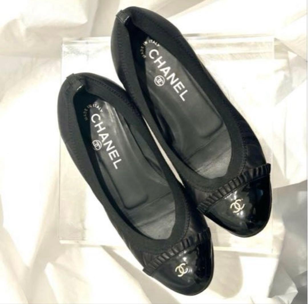 【美品】CHANEL シャネル ブラック フラットシューズ ブラックココマーク
