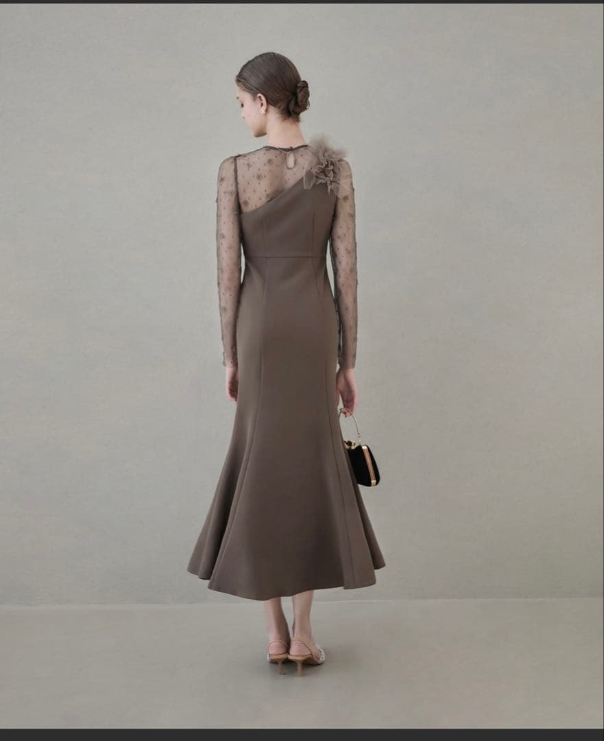 Rikoブラウン フリル付きマーメイドドレス