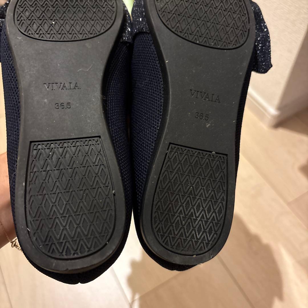 VIVAIA★AZURAネイビーラメフラットシューズ23 36.5