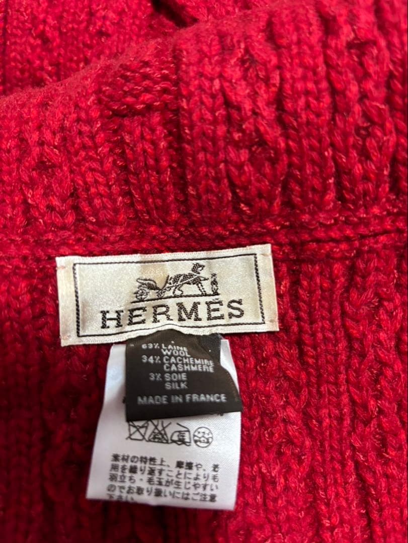 エルメス　カシミヤ混　赤色スヌード