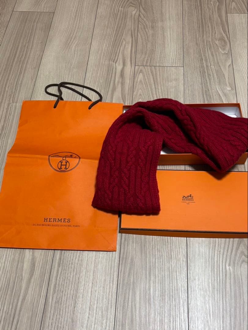 エルメス　カシミヤ混　赤色スヌード