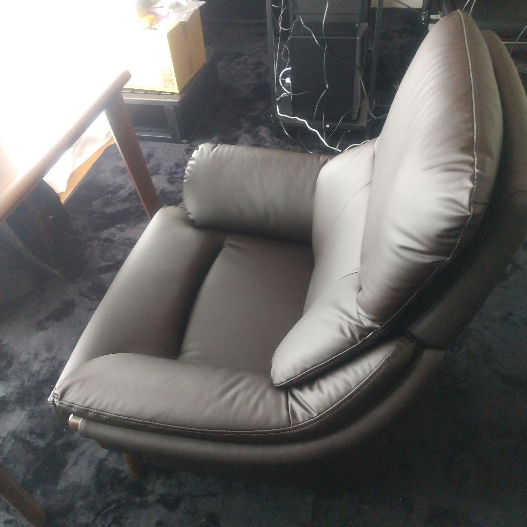 ダークブラウン 合成皮革 1人掛けソファ