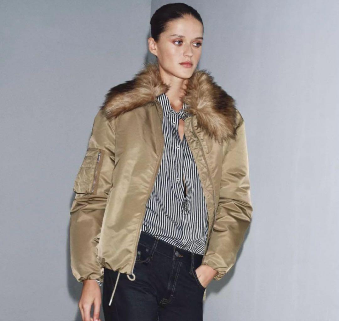 ZARA ザラ　フェイクファー襟ボンバージャケット　M