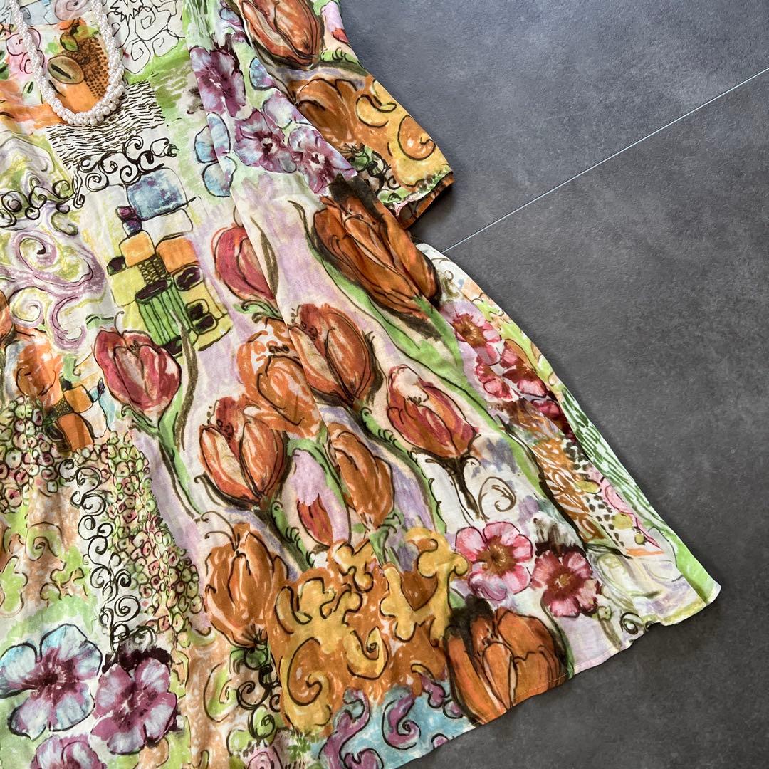 激レア♡Sybilla シビラ絵画総柄　コットン チュニック ワンピース ⑤