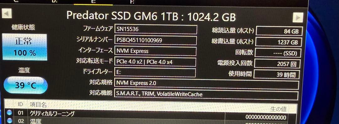 内蔵型SSD Predator GM6 1TB SSD