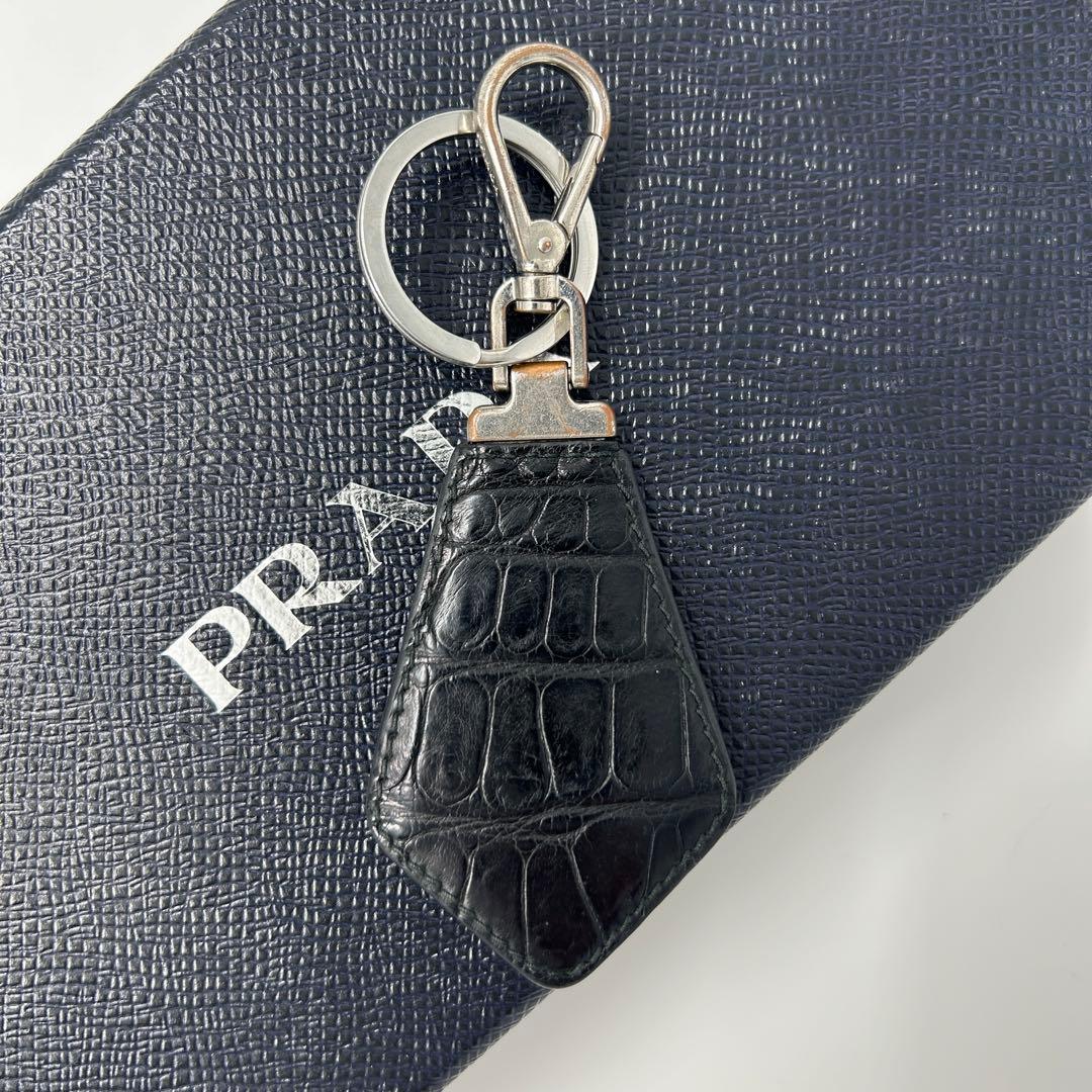 希少モデル　プラダ　キーリング　キーケース　三角ロゴ　クロコ　メンズ　本革