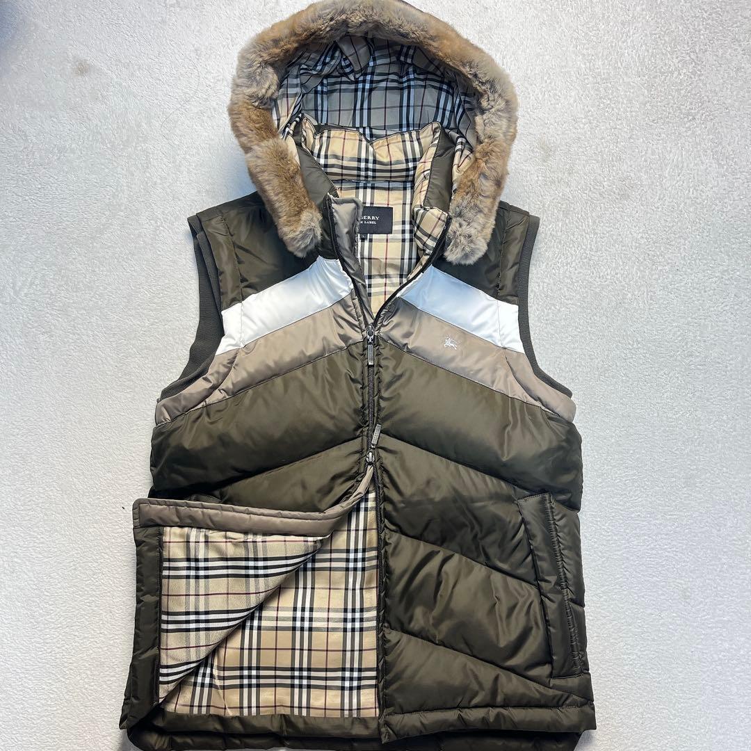 バーバリーブラックレーベル ラビットファー ノバチェック ダウンベスト L
