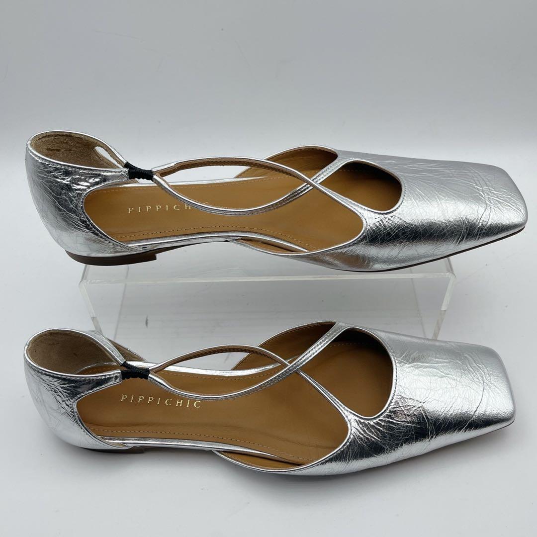 大人気❗️美品✨ピッピシック アンバー スクエアトゥ フラットシルバー 38 25