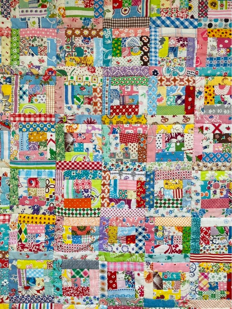 パッチワークキルト　フィードサックのログキャビンキルト